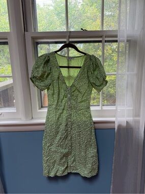 Madewell Green Floral Puff-Sleeve Button-Front Dress